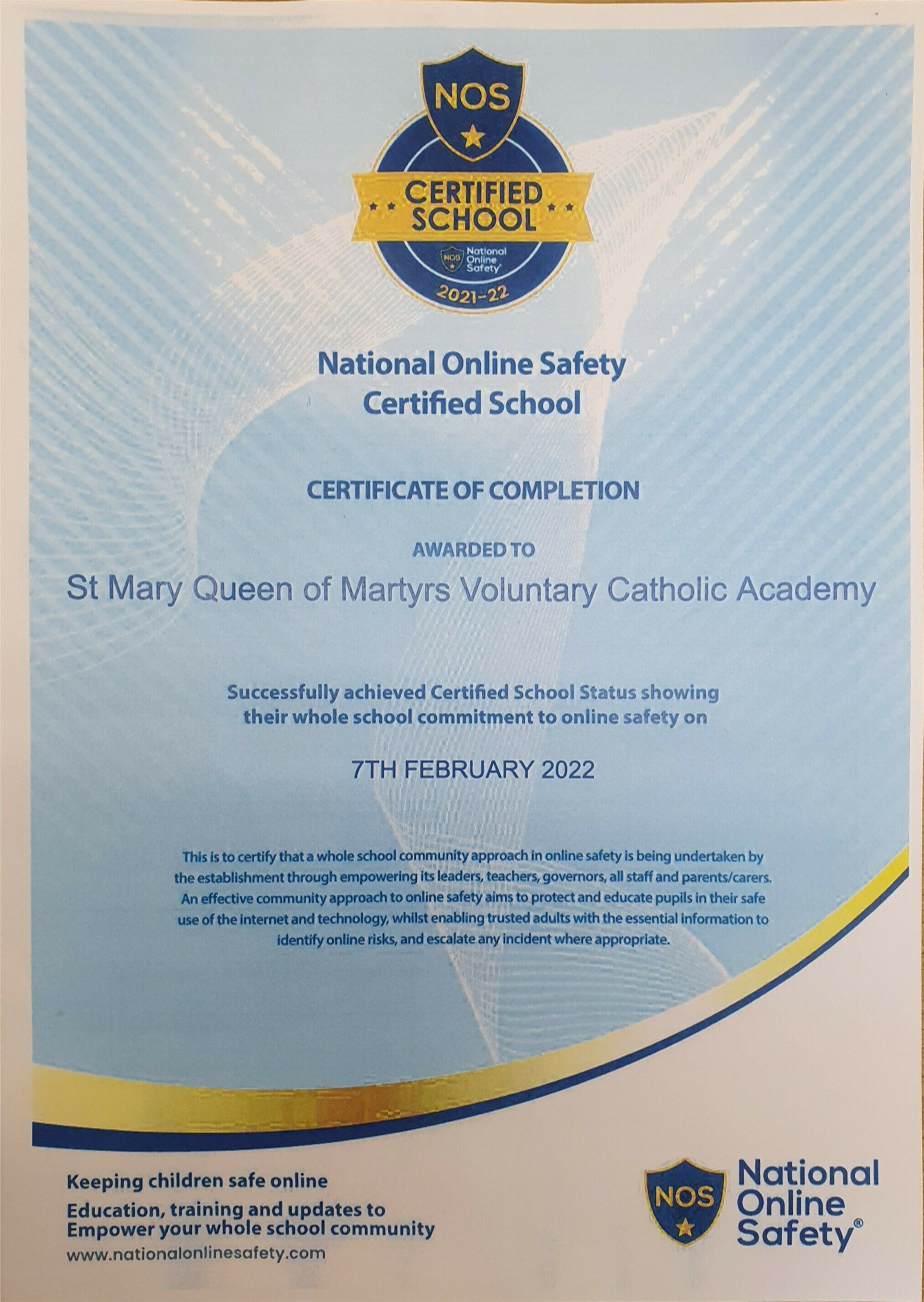 Online safety certificate