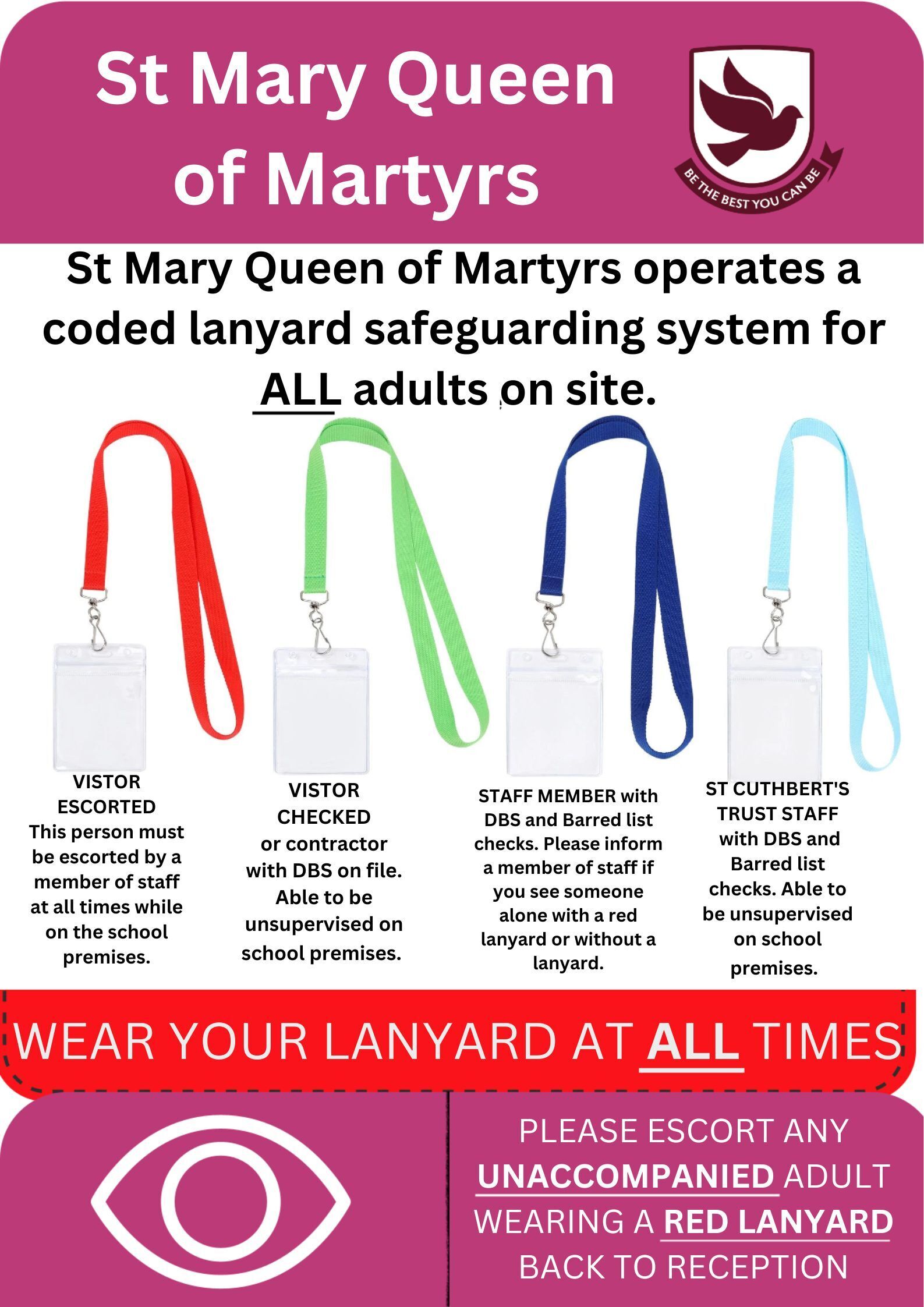 St Mary Queen of Martyrs operates a coded lanyard safeguarding system for ALL adults on site pdf