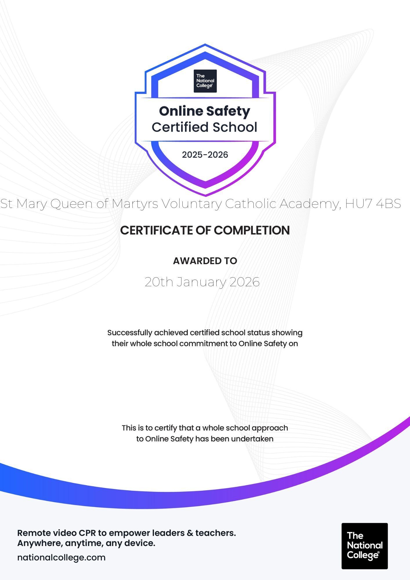 St mary queen of martyrs voluntary catholic academy hu7 4bs certified school certificate 2025 2026 1 pdf